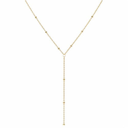 14K Gold Plated Y Necklace for Women – Dainty Lariat Long Pendant Chain, Layered Drop Necklace for V Neck Dress, Simple Sexy Cleavage Jewelry Gifts for Women - color: Gold - Single Layer - Bead