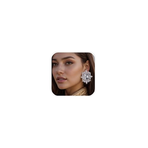 Prom Silver Clip On Earrings for Women Trendy Hypoallergenic Non Pierced Statement Cubic Zirconia Earrings for Women Large Rhinestone Earring Formal Wedding Jewelry Gifts - color: Silver