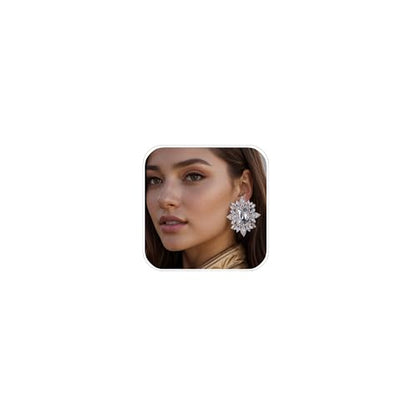 Prom Silver Clip On Earrings for Women Trendy Hypoallergenic Non Pierced Statement Cubic Zirconia Earrings for Women Large Rhinestone Earring Formal Wedding Jewelry Gifts - color: Silver