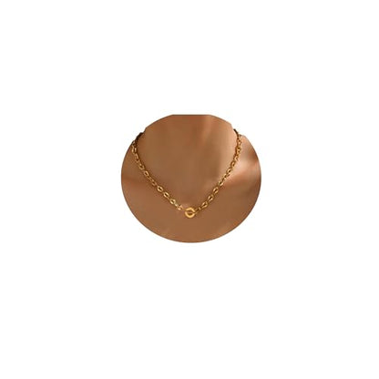 18K Gold Plated Chunky Chain Necklace for Women Dainty Cuban Paperclip Chain Toggle Bar Clasp Necklace Thick Trendy Layering Gold Chain Link Stainless Steel Jewelry - style: Toggle-Gold