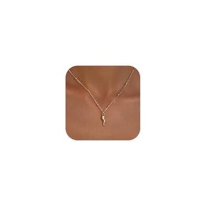 Gold Silver Necklace for Women, Dainty Cubic Zirconia Pendant | Teardrop CZ Charm, 14K Gold/Sterling Silver Plated, Adjustable Chain, Hypoallergenic & Waterproof Jewelry, Cute Trendy Gift - color: Gold-Italian horn/ball chain