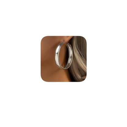 60mm - Classic Chunky Hoop Earrings, Large Statement Hoops, Gold and Silver Options, Lightweight Fashion Jewelry for Women