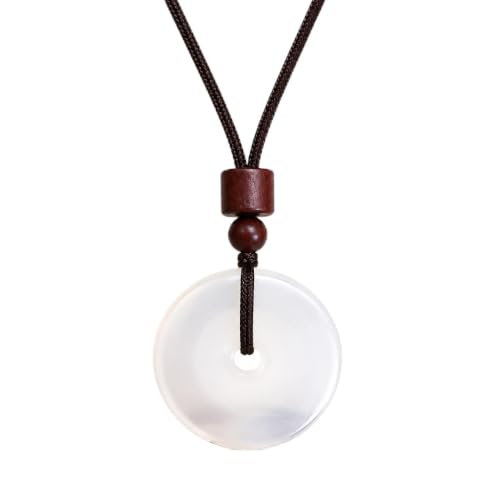 Natural Jade Pendant Necklace, Handmade Stone Jewelry for Women Men | Natural jade stone pendant with smooth polished finish, handmade design, adjustable cord necklace, unisex gift jewelry. - color: Agate Donut