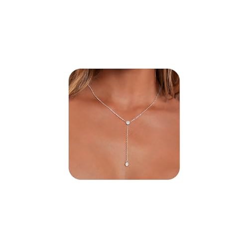 LULII Lariat Gold Necklace for Women Trendy Dainty 14k Gold Plated/Silver Layered Chain Drop Necklaces Y-Shaped Necklace Jewelry for Women Gifts - color: Y 2CZ Necklace-Silver