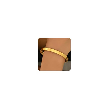 Gold Bangle for Women 18K Gold Plated Bamboo Heart Star Labyrinth Bangle Bracelets Dainty Stainless Steel Jewelry Gifts - color: Bangle-GD