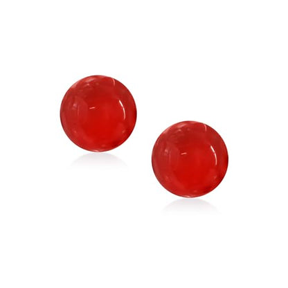 Classic Birthstones Gemstone 10MM Ball Stud Earrings .925 Sterling Silver - color: Red Carnelian