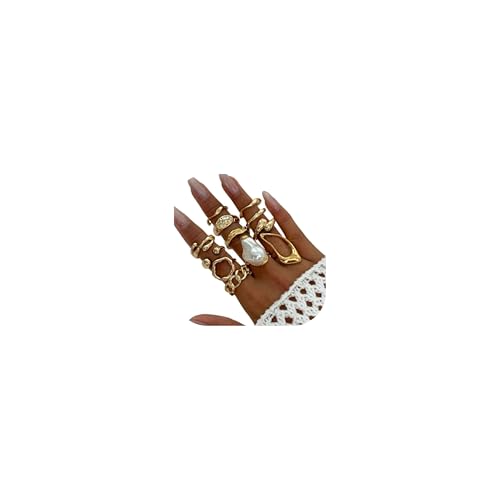 Gold Rings for Women Non Tarnish Stackable Rhinestone Moon Star Rings Dainty Stacking Pearl Butterfly Midi Pinky Thumb Joint Finger Knuckle Ring Set Gold Non Tarnish Jewelry Gifts Trendy Stuff - color: U Chunky Gold Rings 12Pcs