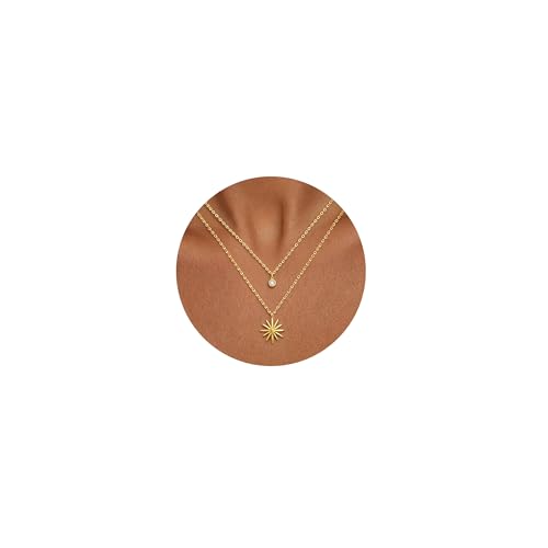 NECOCY Layered Gold Necklaces for Women Dainty Chokers Necklace Silmple Stackable Cubic Zirconia Necklace Non Tarnish Vacation Jewelry Trendy Gifts for Women - style: Layered chain CZ Sun