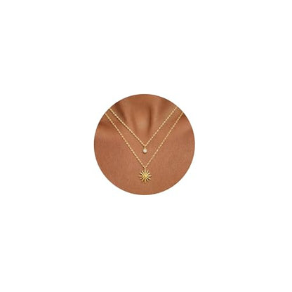 NECOCY Layered Gold Necklaces for Women Dainty Chokers Necklace Silmple Stackable Cubic Zirconia Necklace Non Tarnish Vacation Jewelry Trendy Gifts for Women - style: Layered chain CZ Sun