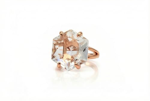 Hexagon Clear Quartz in Prongs - Custom Sterling Silver Engagement Statement Ring - Handmade Gemstone Jewelry for Women