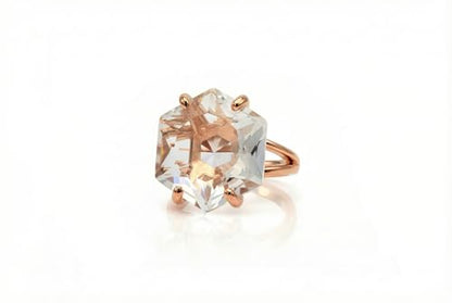 Hexagon Clear Quartz in Prongs - Custom Sterling Silver Engagement Statement Ring - Handmade Gemstone Jewelry for Women