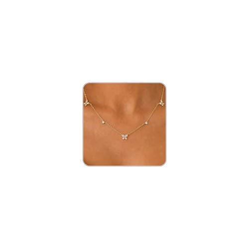 Dainty Silver Gold Necklaces for Women Cute Station Choker Simulated Diamond Necklace Simple Layering CZ Necklace Trendy Jewelry Gifts - color: Gold, style: Butterfly