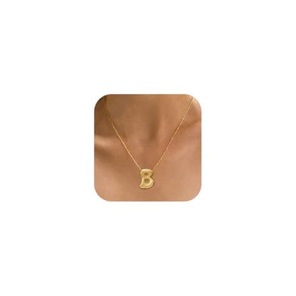 Bheop Initial Necklace for Women, Gold Silver A-Z Bubble Letter Necklace | Chunky Personalized Monogram Name Pendant, Cute Balloon Charm, Dainty Beaded Chain, Trendy Jewelry Gifts, Non Tarnish - color: Gold, style: B