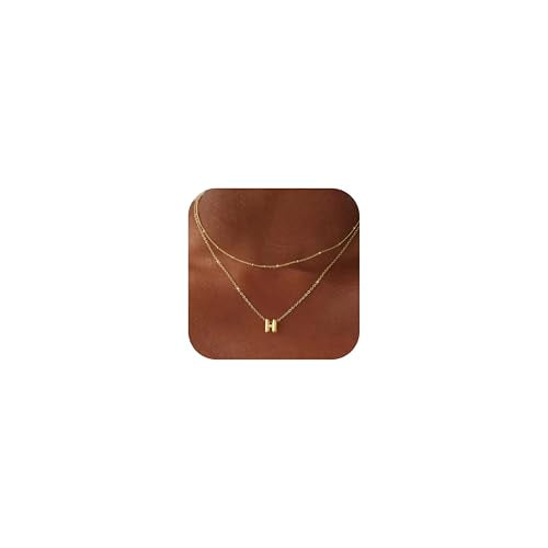 Thaivor Initial Necklaces for Women 14K Gold Plated Bubble Letter Necklace Layered Dainty Cute Choker Pendant Stack Jewelry Fashion Accessories Teen Trendy Gift - color: Gold, style: H