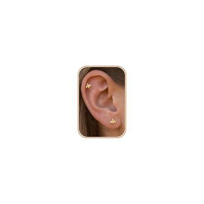 Flat Back Earrings for Women Cartilage Helix | Comfortable Dainty Cute Dragon Bee Bird Phoenix Dragonfly Cute Animal Leaf Spiral Rhombus Design Flatback Stud Earrings - color: Gold Bee