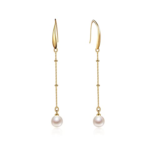 Pearl Dangle Earrings for Women, Threader Earrings Long Drop Earrings, Dainty Hoop Earrings Hypoallergenic Tassel Ear Chain for Wedding Jewelry Gifts - color: Pearl Hook Earrings