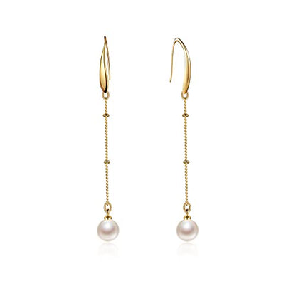 Pearl Dangle Earrings for Women, Threader Earrings Long Drop Earrings, Dainty Hoop Earrings Hypoallergenic Tassel Ear Chain for Wedding Jewelry Gifts - color: Pearl Hook Earrings