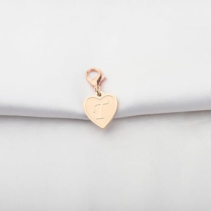 FAADBUK Initial Letter A-Z Alphabet Heart Charms for Jewelry Bracelet Keychain Necklace Initial Stainless steel Clasp Clip on Charm - color: intial T RG