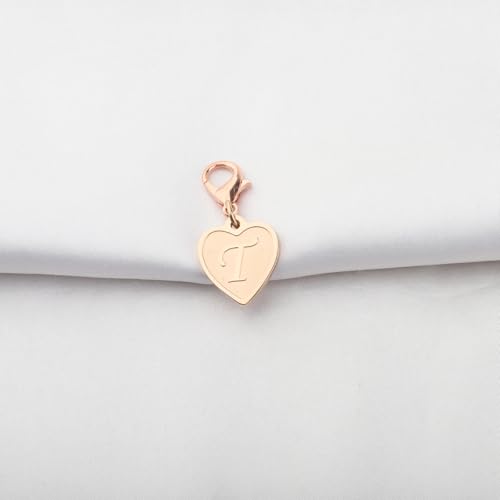 FAADBUK Initial Letter A-Z Alphabet Heart Charms for Jewelry Bracelet Keychain Necklace Initial Stainless steel Clasp Clip on Charm - color: intial T RG