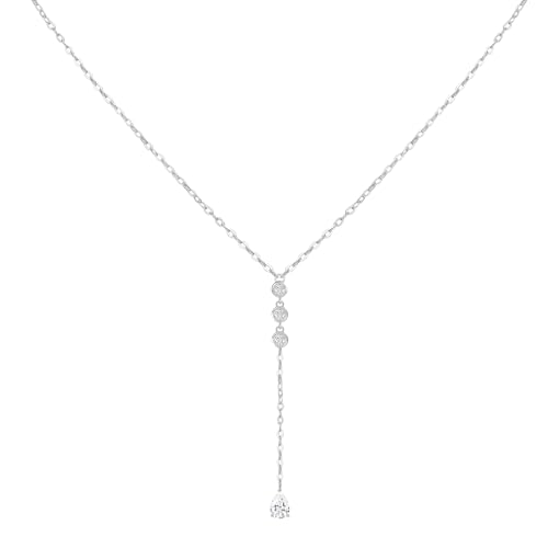 Moissanite Pendant Necklace for Women, D Color VVS1 Clarity, S925 Sterling Silver Lariat Y Necklace, Valentine's Day Jewelry Gift for Her - color: 18K White Gold Plated, size: 0.59CTW