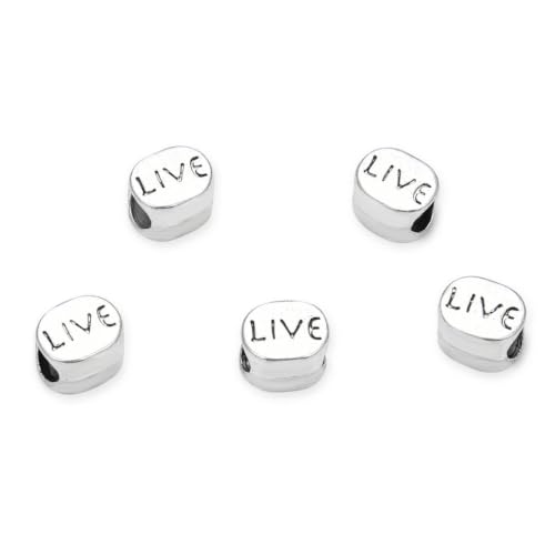 40pcs Live Love Beads Large Hole Beads (4.5mm Hole) Antique Silver - size: Live Love Bead