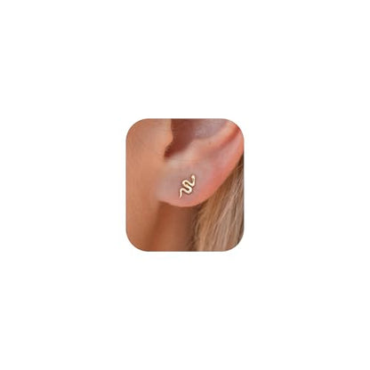 Stud Earrings for Women- 14K Gold/White Gold Plated/Black Bow Dragon Softball Snake Bat Stud Earrings - color: Tiny Snake