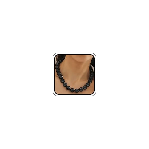 Large Red Beaded Choker Necklace for Women Vintage Black Pearls Balls Bead Collar Necklaces Chunky Adjustable Big Ball Pearl Jewelry Trendy Accessories - color: Black