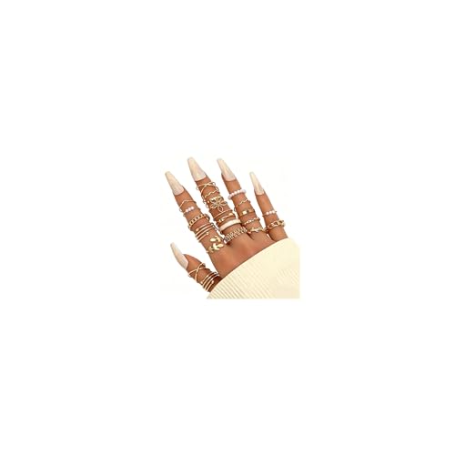 Chunky Gold Rings for Women Non Tarnish, Baroque Pearl Flower Tiger's Eye Stone Rings Adjustable Stacking Statement Rings Set Fashion Jewelry Gifts - style: Enamel/flower/small pearl