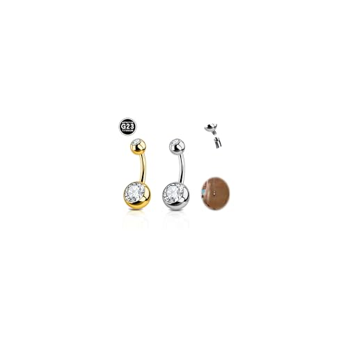 DJCIW 2PCS G23 Titanium Belly Button Rings 14G with Sparkling Cubic Zirconia Internally Threaded Navel Belly Piercing Curved Barbell Jewelry For Women Multiple Bar Lengths 6mm 8mm 10mm 12mm 14mm 16mm - color: silvery+golden-White CZ, size: 14G-1.6x8x5/8mm