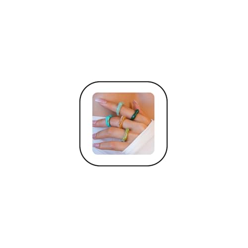 GYRMMUE Vintage Chunky Resin Ring Set for Women,Multicolor Acrylic Stackable Rings Irregular Plastic Knuckle Ring Set Y2k Aesthetic Statement Midi Rings Thick Dome Finger Jewelry - color: Green