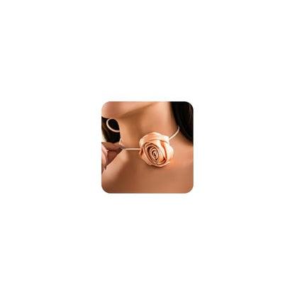 Red Camellia Flower Fabric Choker Necklace for Women Black Rose Floral Rope Statement Necklaces Trendy Costume Outfit Cloth Jewelry Petal Accessories - color: Light