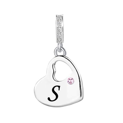 KunBead Initial A-Z Letter Pink Heart Alphabet Birthday Dangle Love Charms Compatible with Pandora Charm Bracelet for Auntie Friend Sister Mom Daughter Nana Granddaughter Wife - style: Letter S