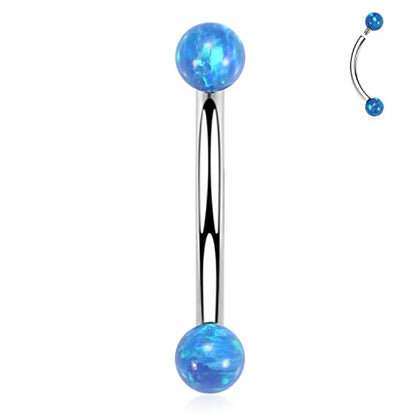 GAGABODY Titanium Eyebrow Jewelry - Curved Barbell & Labret Stud, 16g - Belly Button Ring & Cartilage Earring - Opal Bridge Jewelry - color: 1Pc-Silver+Ball Shape Blue Opal