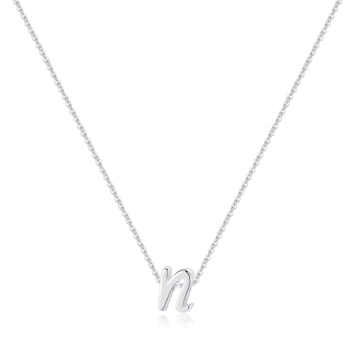 Memorjew 925 Sterling Silver Cursive Initial Necklace, Letter A-Z Necklace | 925 Sterling Silver Necklace, Dainty Letter Cursive Initial Necklaces for Women Trendy Jewelry, Birthday Gifts for Women Her - style: N-Silver