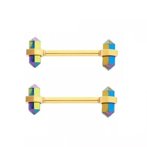 Pierced Owl 14GA 316L Stainless Steel Internally Threaded Blue Aurora Borealis Crystal Nipple Barbells, Sold as a Pair - style: Gold Tone