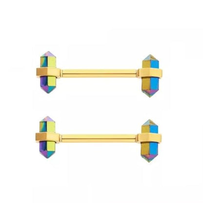 Pierced Owl 14GA 316L Stainless Steel Internally Threaded Blue Aurora Borealis Crystal Nipple Barbells, Sold as a Pair - style: Gold Tone