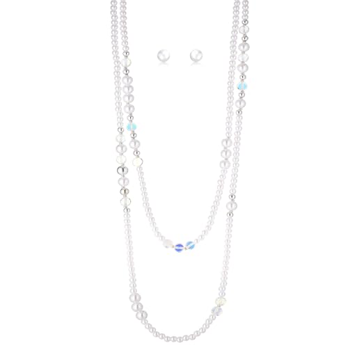 Errally Long Pearl Necklace and Earring Set Layered Pearl Beaded Necklaces for Women White Costume Jewelry Sets Gifts for Mom - color: Crystal