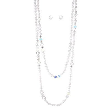 Errally Long Pearl Necklace and Earring Set Layered Pearl Beaded Necklaces for Women White Costume Jewelry Sets Gifts for Mom - color: Crystal