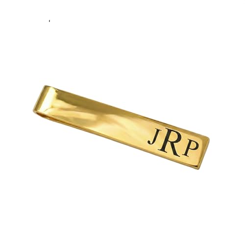 Premium Personalized Tie Clip for Men, Custom Engraved Tie Clips for Men, Customizable Tie Bar with Monogram or Photo, Silver, Gold or Black, Groomsmen Proposal Gift - color: Gold