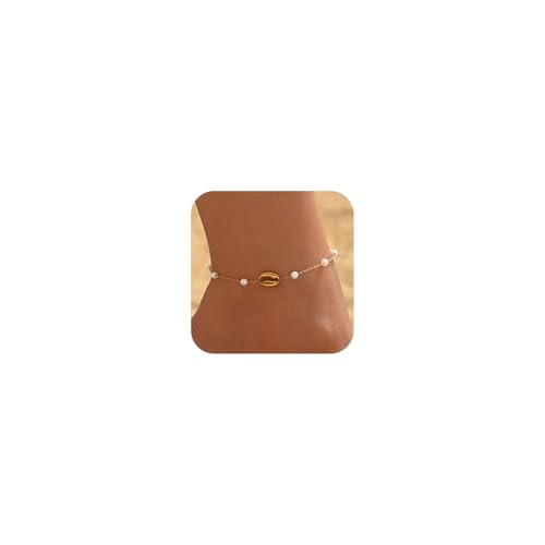 NONAMOIS 18K Gold Plated Diamond Ankle Bracelets for Women Waterproof Gold CZ Pearl Bow Link Chain Anklets Non Tarnish Summer Beach Foot Jewelry Gifts - color: Crab Claw Pearl-Gold