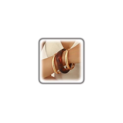 3Pcs Chunky Gold Stackable Bangles Set for Women, Geometric White Marbled Resin Bracelet Vintage Irregular Fashion Accessories Daily Wear Gifts - color: Red