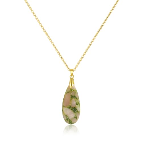 Inspirational Gifts Healing Gold Pendant Gold Necklaces for Women，Get Well Soon Encouragement Gifts for Women Friends Sister Mom, Natural stone Pendant Healing boho Friendship Jewelry for women - color: Brilliant Pink Green- Gold