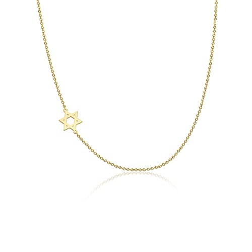 Dainty Moon and Star Pendant Necklace for Women 14K Gold Crescent Moon Long Necklace Delicate Tiny Star Charm Necklace Minimalist Jewelry - style: Sideways David Star-GD