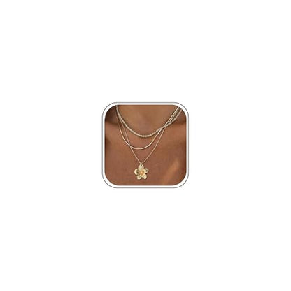 Gold Layered Necklaces for Women, 14K Gold Plated Dainty Gold Chain Choker Necklace Stack, Herringbone Gold Necklaces Set - color: gold-3-Flower