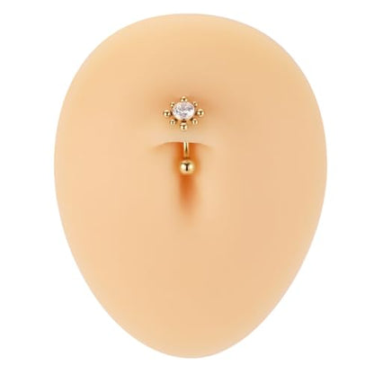 PEAKLINK G23 Titanium Belly Button Ring 14G Belly Piercing Jewelry Belly Barbell Navel Ring Navel Barbell Stud 8mm 10mm 12mm - color: Style2:Gold with Clear CZ