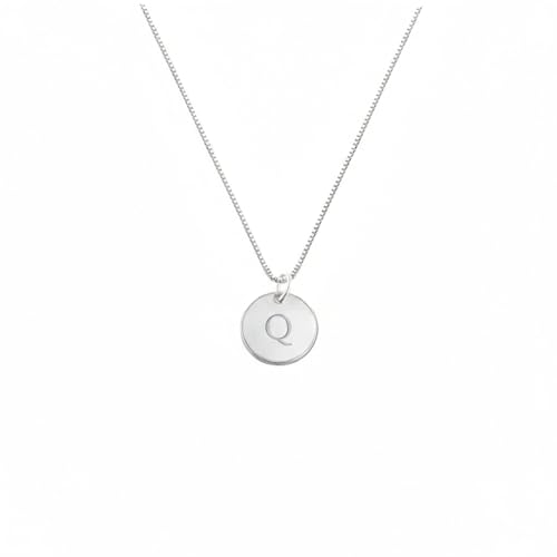 OAK & LUNA - Sterling Silver A-Z Initial Disc Necklace - Letter Pendant on Box Chain, Elegant & Gift‑Ready - style: Letter Q