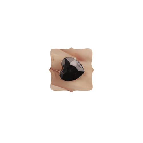 Multi Color Crystal Thick Heart Shape Ring Women Statement Vintage Ring Adjustable Chic Rhinestone Band Ring for Wedding Women Brides - color: Black