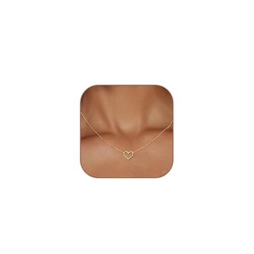 HERIER Cute Heart Necklace Dainty 18k Gold Plated Tiny Heart Pendant Choker Necklaces Small Gold Love Open Heart Chain Necklace for Women Simple Gold Necklace for Women Trendy Jewelry - color: Heart Necklace-Gold