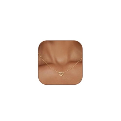 HERIER Cute Heart Necklace Dainty 18k Gold Plated Tiny Heart Pendant Choker Necklaces Small Gold Love Open Heart Chain Necklace for Women Simple Gold Necklace for Women Trendy Jewelry - color: Heart Necklace-Gold