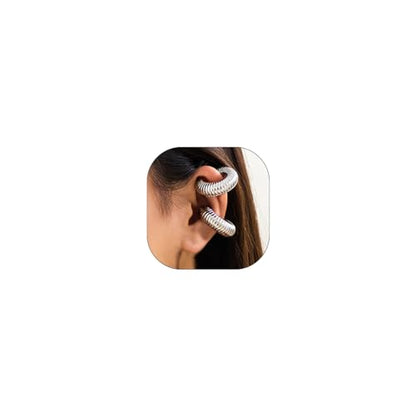 Gold Ear Cuff Earrings for Women Non Piercing 14K Gold Plated/Silver Cuff Clip On Cartilage Hoop Shining Cubic Zirconia Twisted Chain Ear Clip On Earring for Women Chunky Ear Cuffs Earrings - color: A-silver